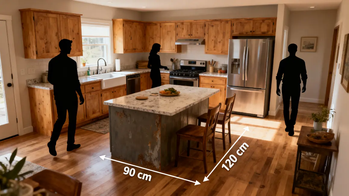 Cuisine ouverte circulation libre et ergonomique autour îlot