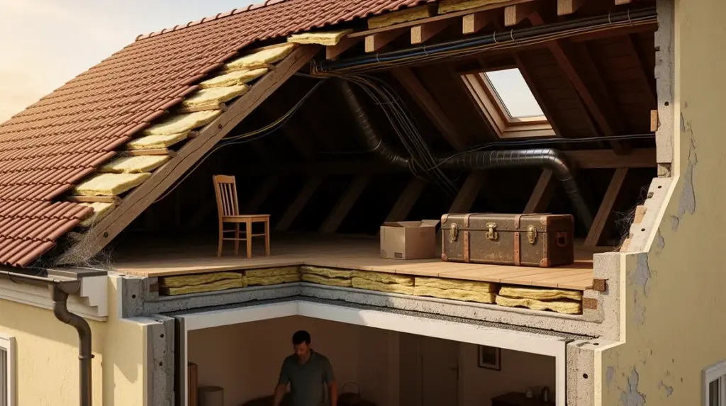 Vue coupe photorealiste combles perdus sous toiture