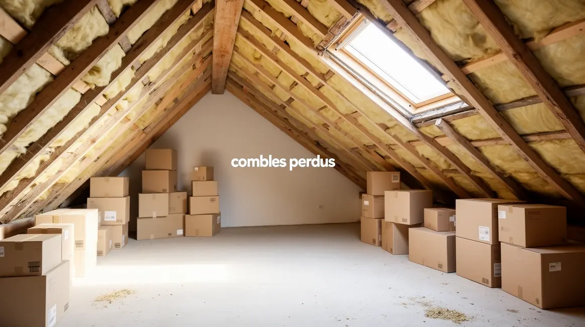 Vue combles perdus avec isolation et cartons sous toiture