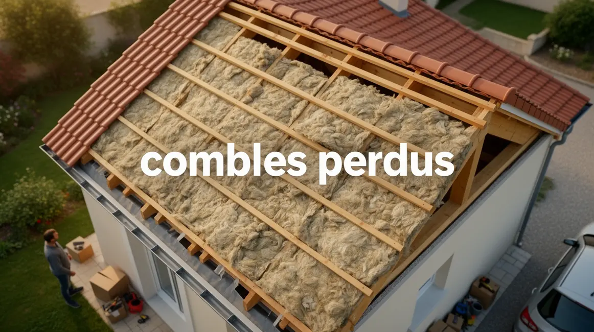 combles perdus : guide débutant sans jargon 2 Combles perdus sous toiture avec isolant et poutres