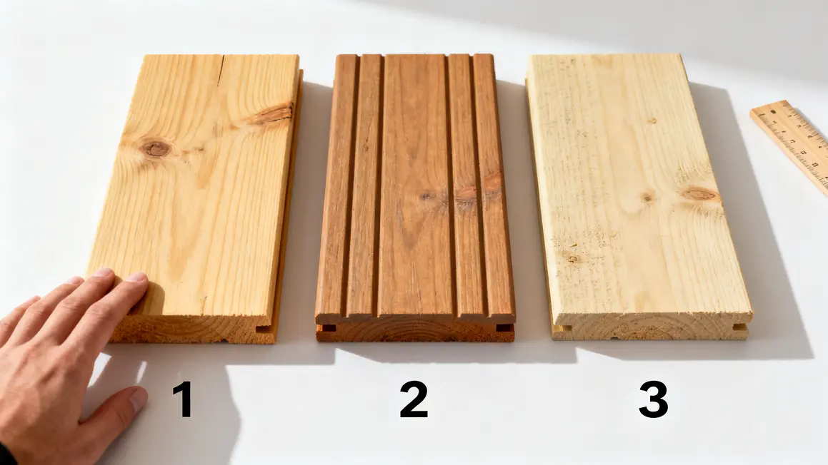 Bien choisir terrasse bois : méthode simple et fiable en petit budget 4 Echantillons lames terrasse bois pin douglas epicea comparés