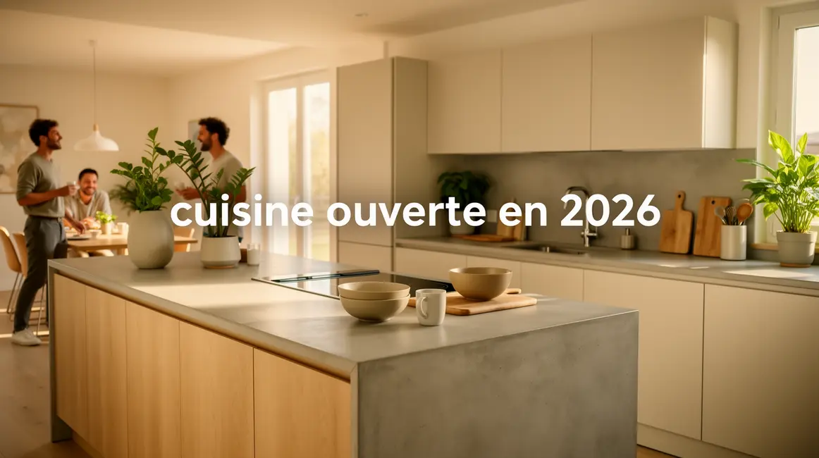 cuisine ouverte contemporaine 2026 bois clair béton ciré