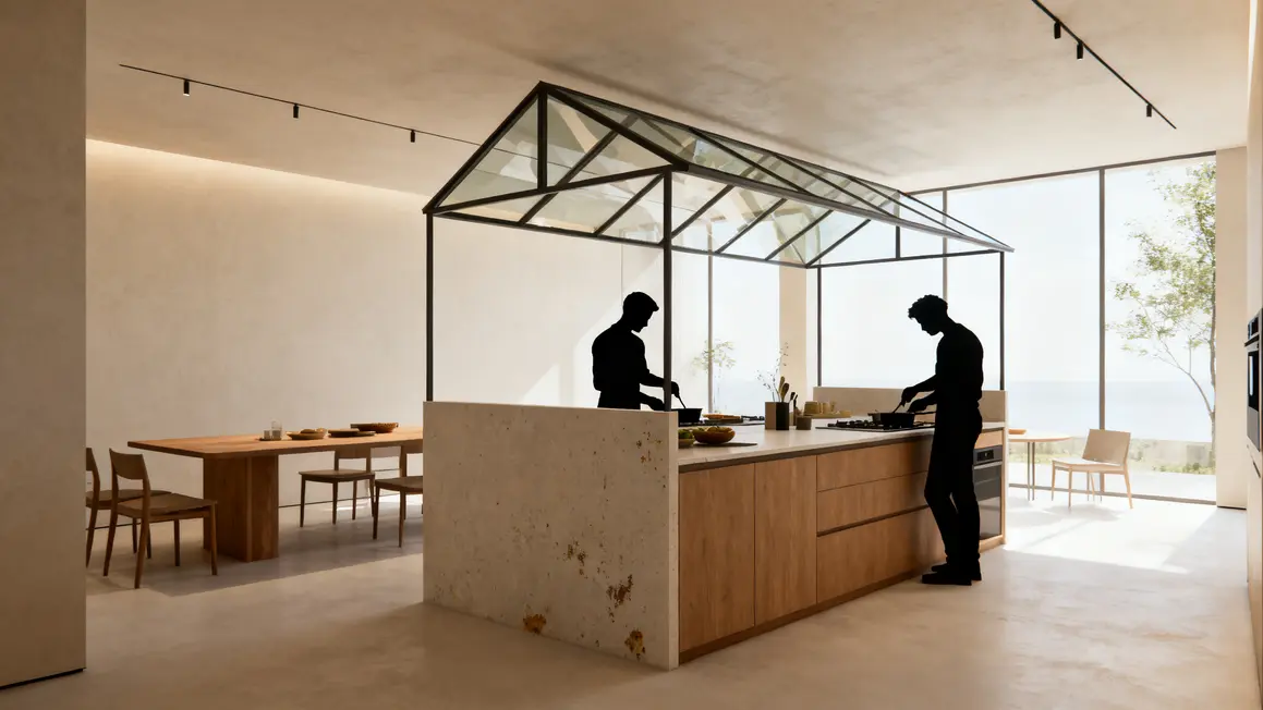 cuisine ouverte en 2026 : points clés à connaître en petit budget 3 Cuisine ouverte minimaliste avec îlot central et verrière modulable
