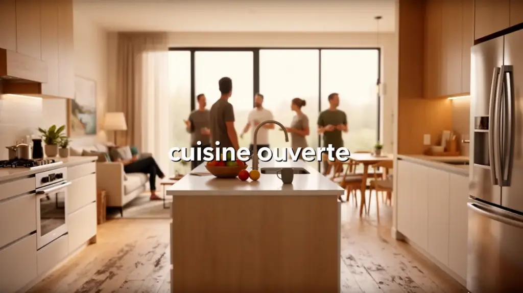 Cuisine ouverte conviviale et épurée avec îlot central