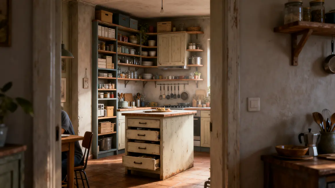 cuisine ouverte petite meuble rangement vertical