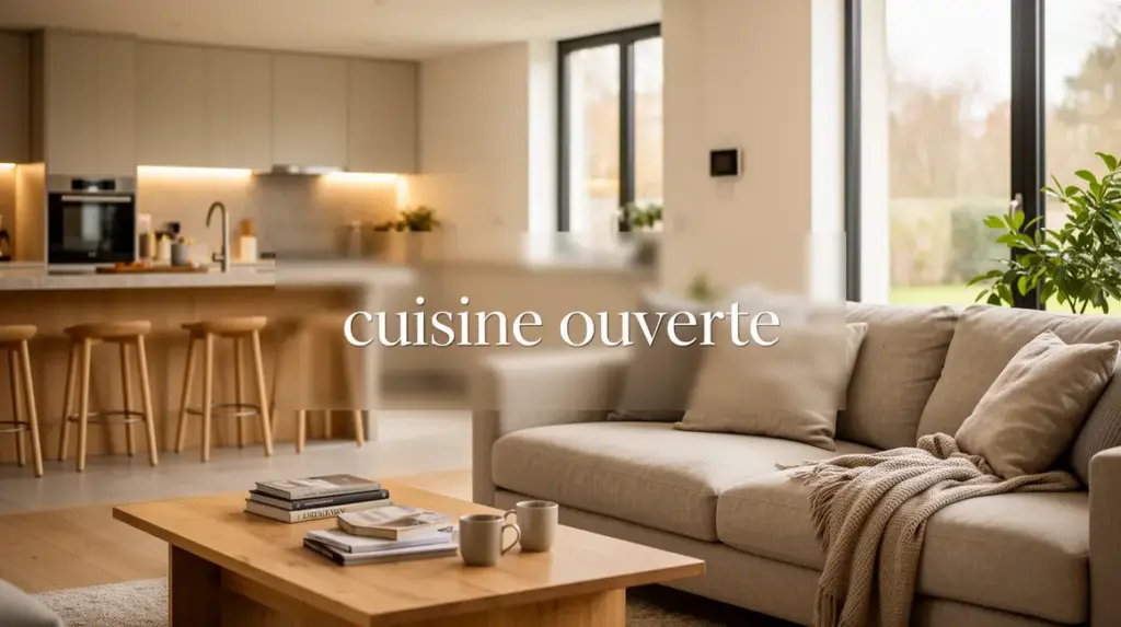 cuisine ouverte et salon design lumineux