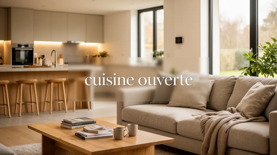 cuisine ouverte et salon design lumineux