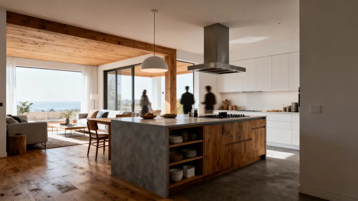 cuisine ouverte vue salon ilot multifonction