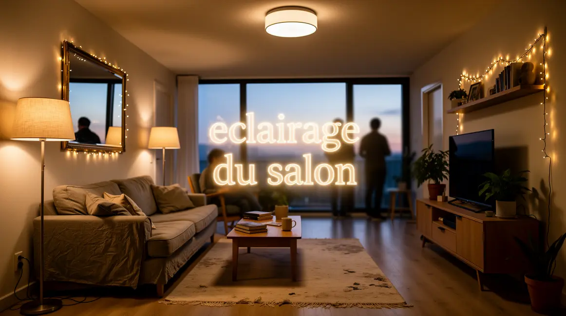 Vue éclairage du salon avec sources lumineuses variées
