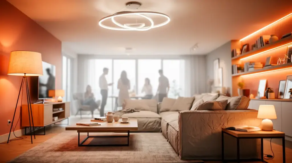 eclairage du salon moderne chaleureux avec plusieurs luminaires