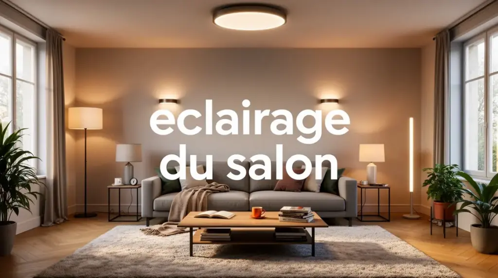 Salon moderne avec éclairage divers, ambiance lumineuse accueillante