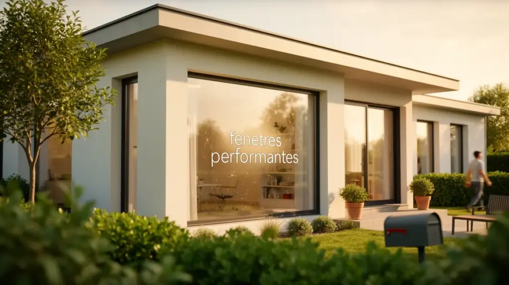 Vue maison contemporaine grandes fenêtres performantes lumière naturelle