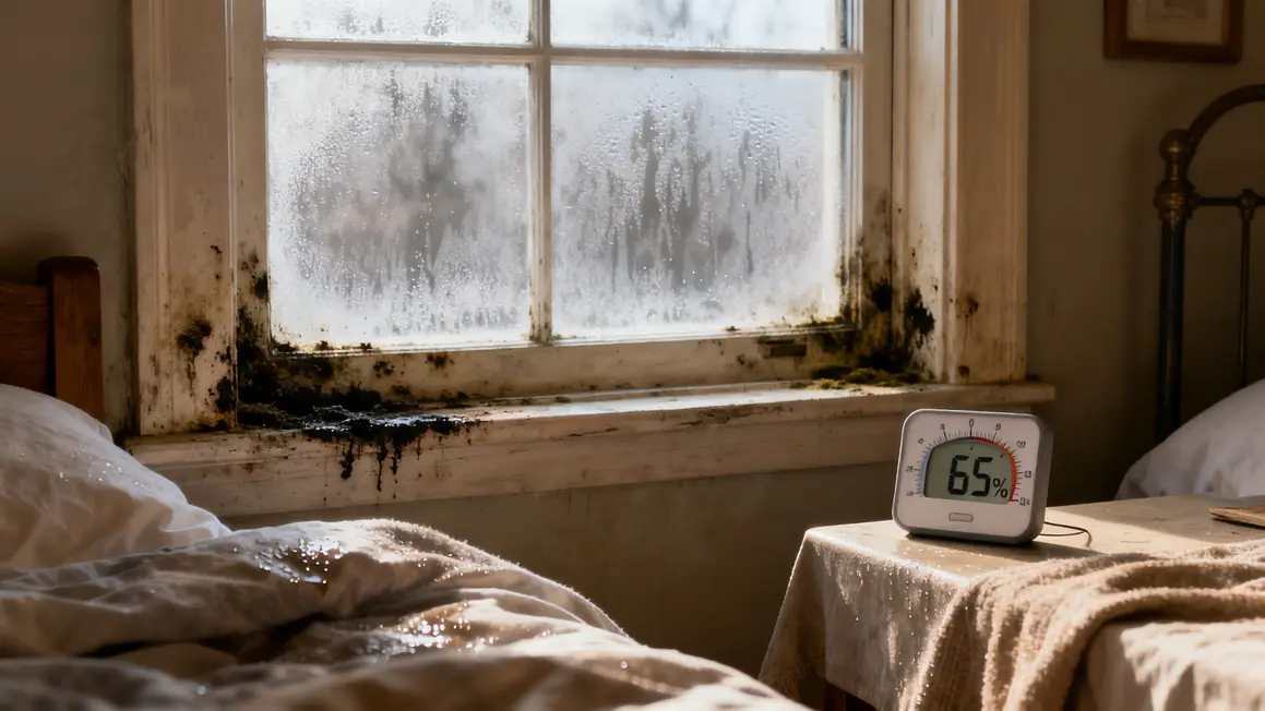 humidite dans une chambre avec fenetre buée et hygrometre