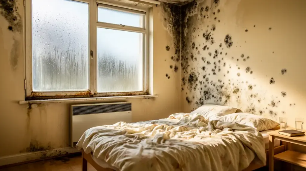 chambre humide buée vitres taches mur