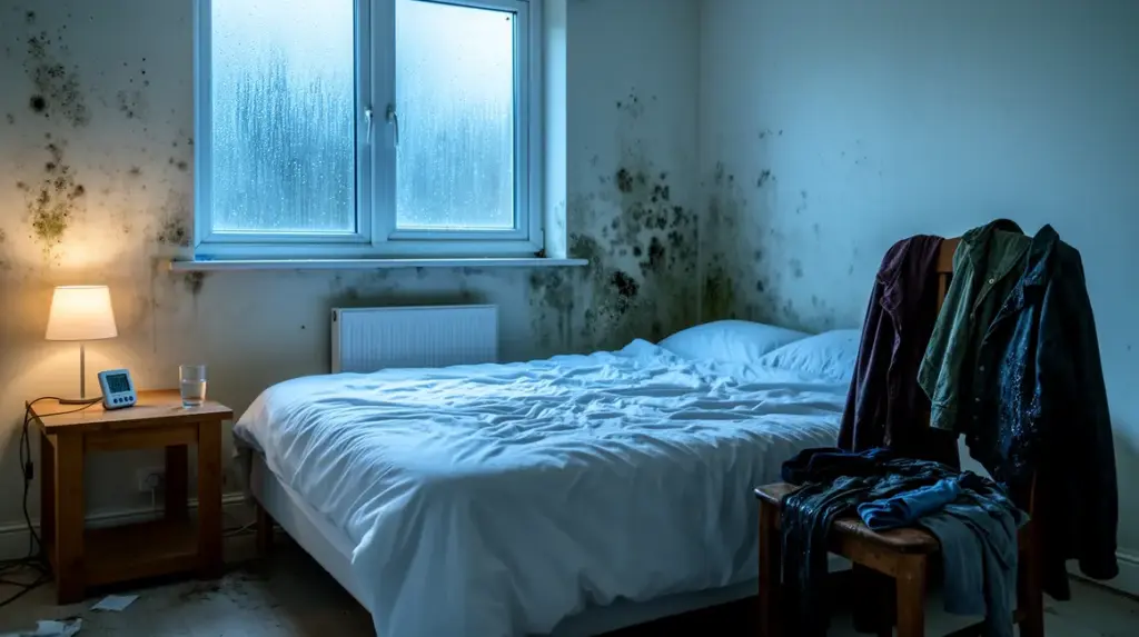 Vue chambre realist avec hygromètre humidite visible