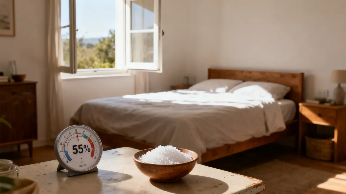 humidite dans une chambre, solutions, gros sel, hygrometre, fenetre ouverte