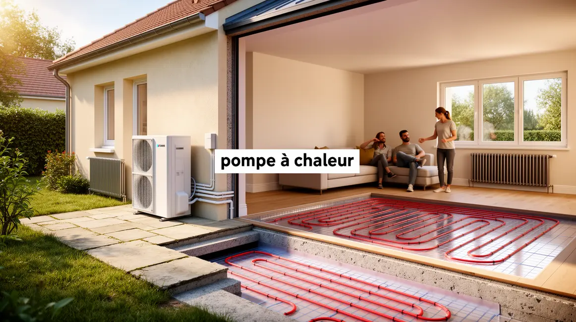 installation pompe a chaleur domestique unite exterieure radiateurs plancher chauffant