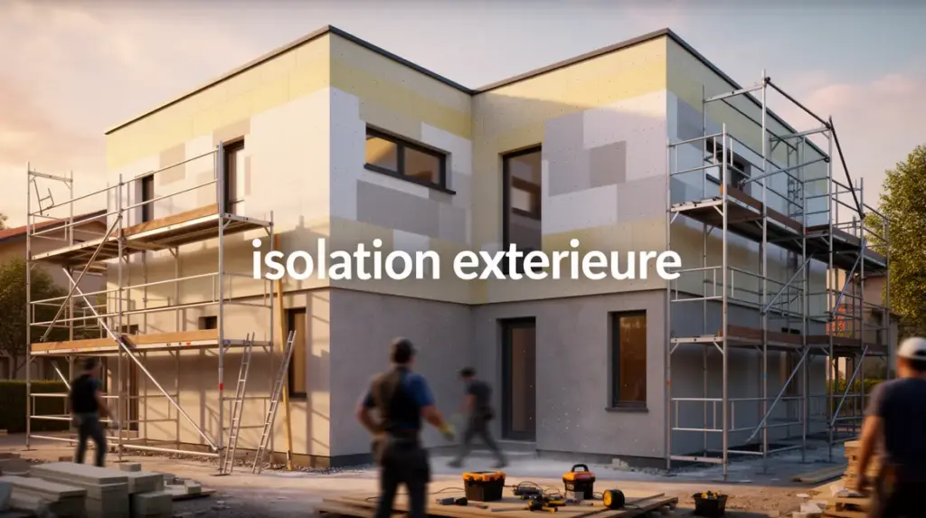 Façade maison isolation extérieure, chantier en action