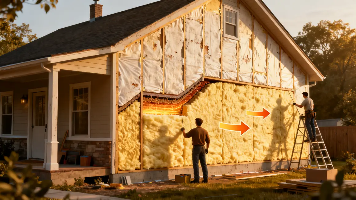 Schéma isolation thermique extérieure sur mur maison