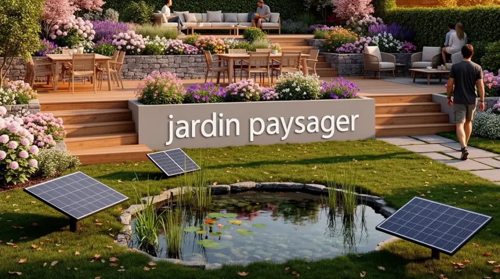 Vue panoramique jardin paysager contemporain champêtre