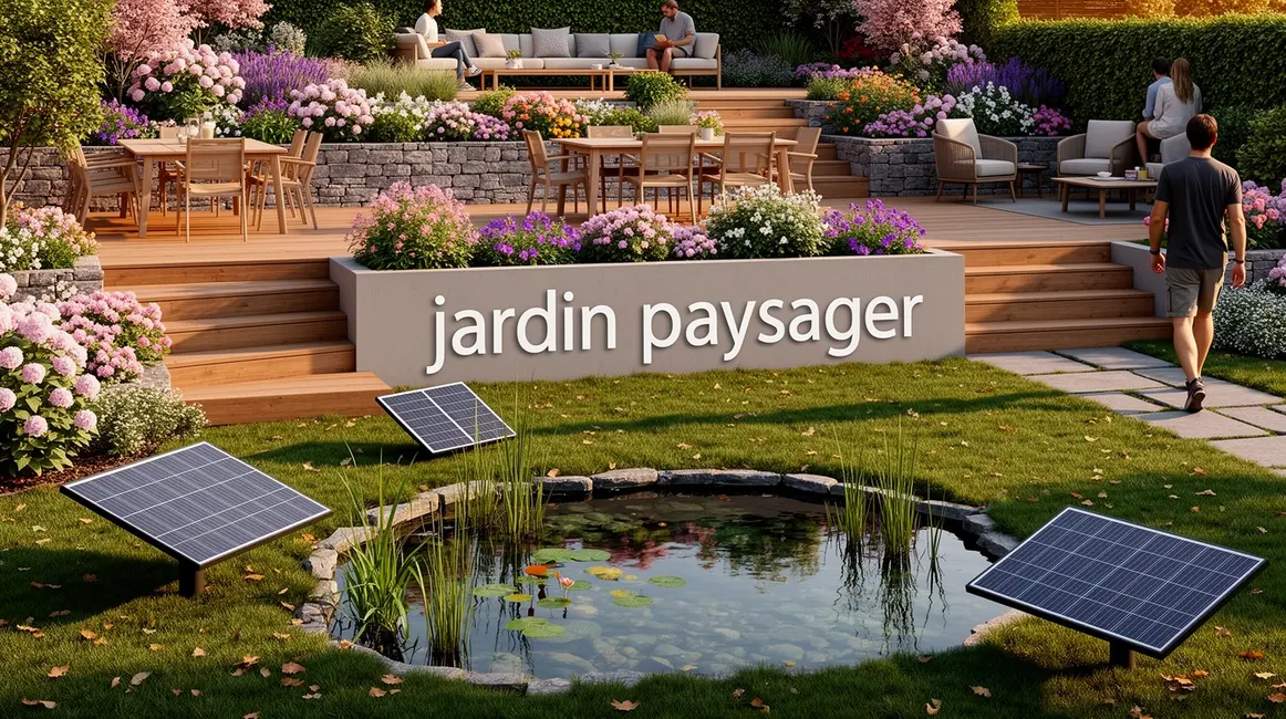 Vue panoramique jardin paysager contemporain champêtre