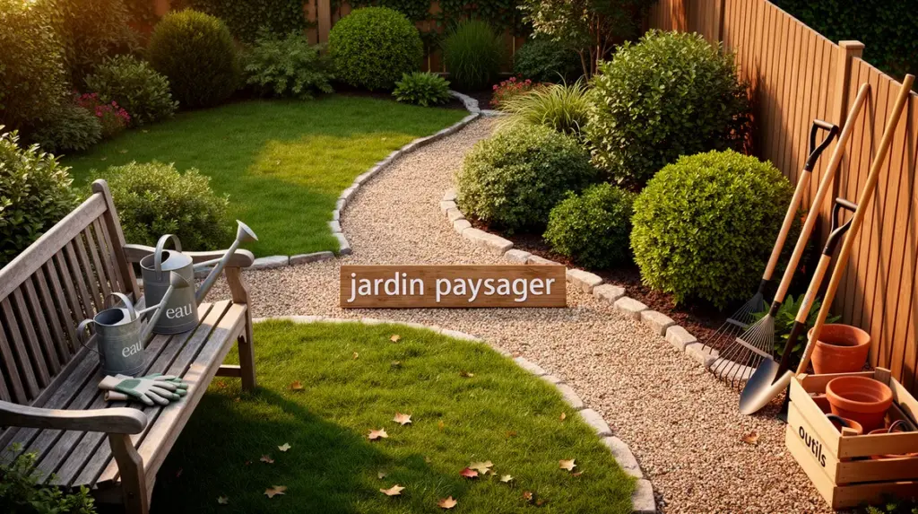 petit jardin paysager budget maitrisé zoné gravier arbustes