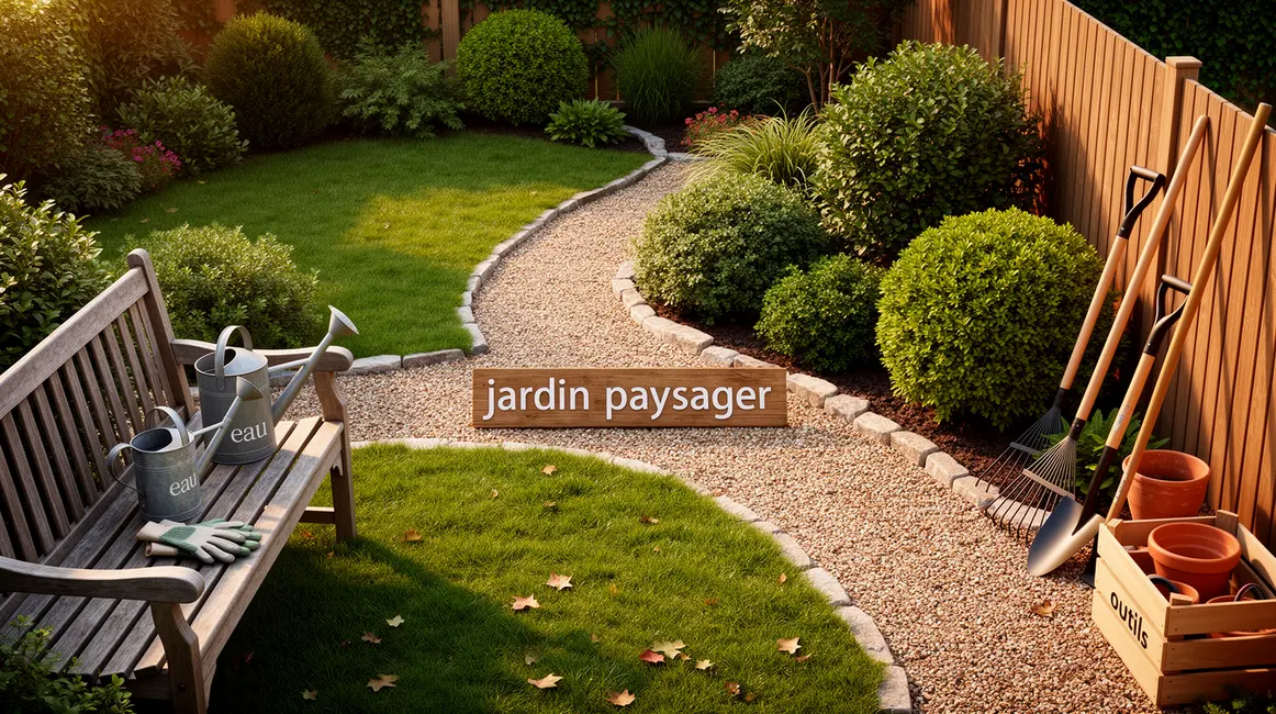 petit jardin paysager budget maitrisé zoné gravier arbustes