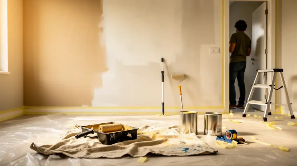 Vue pièce moderne rénovation peinture intérieure