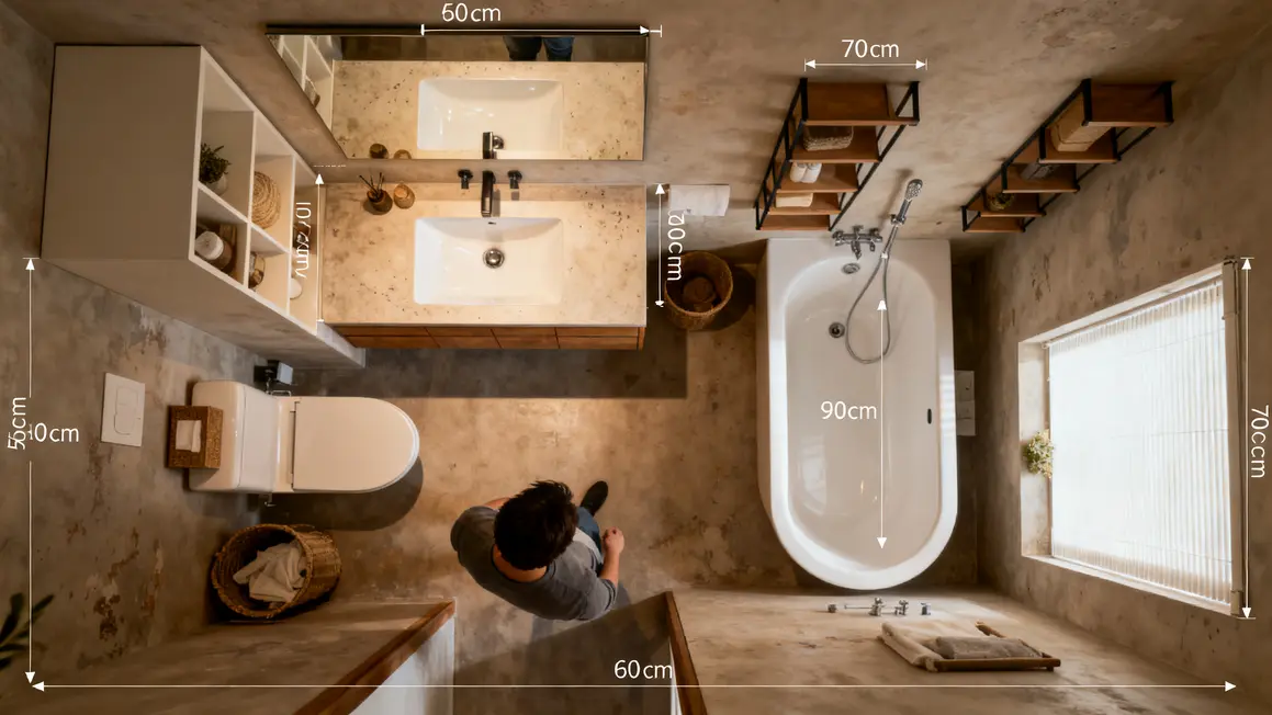 salle de bains familiale : erreurs fréquentes à éviter 4 Plan salle de bains familiale compacte, zones distinctes, rangements suspendus