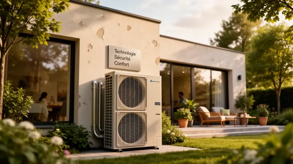 Maison avec pompe à chaleur moderne en toute sécurité