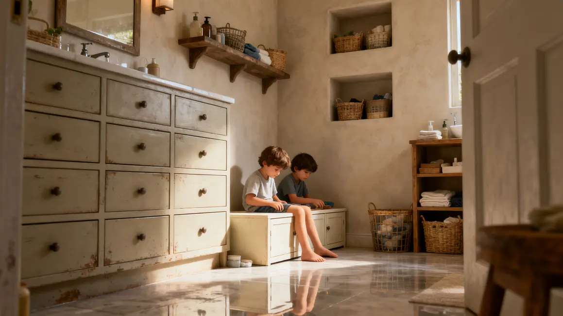 salle de bains familiale : bonnes pratiques pour un résultat durable en petit budget 4 rangements salle de bains familiale enfants meuble bas et tiroirs compartimentes