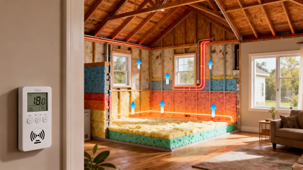Coupe d'une maison isolation et pertes thermiques