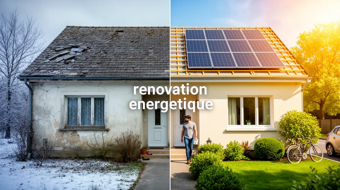 Maison avant et après rénovation énergétique, hiver été