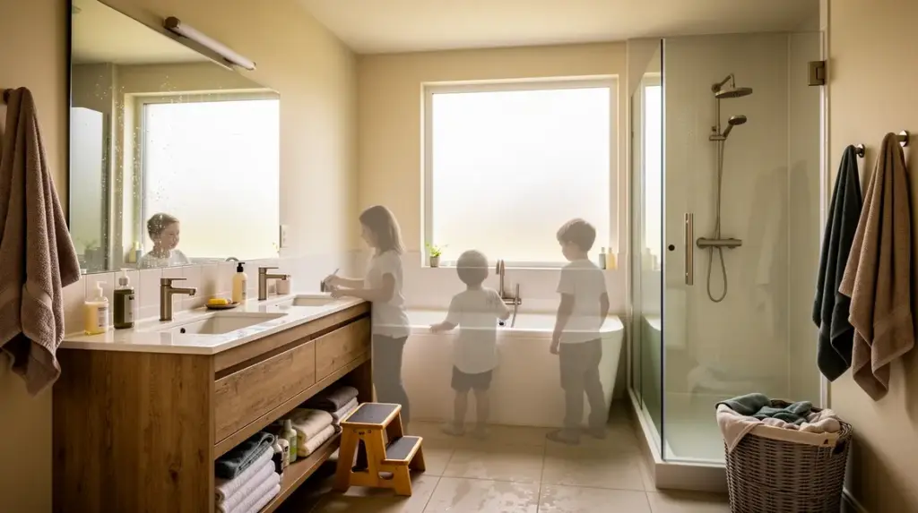 Salle de bains familiale lumineuse et ergonomique