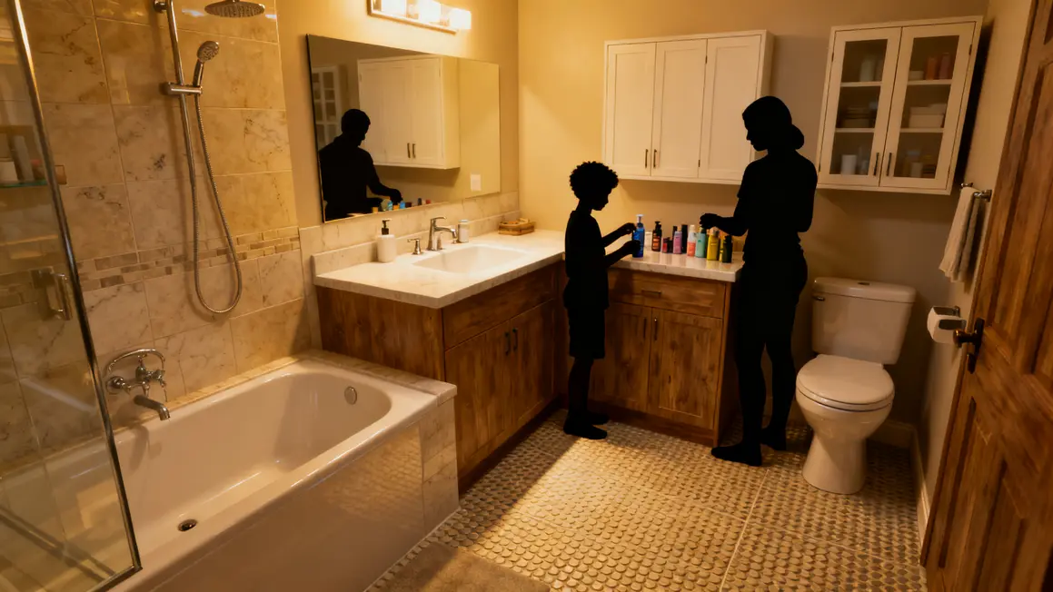 Salle de bains familiale douche baignoire double vasque