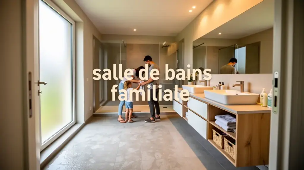 salle de bains familiale moderne double vasque et rangements accessibles