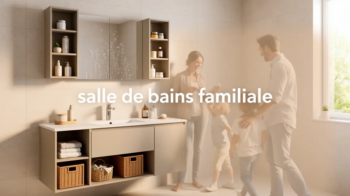 Salle de bains familiale moderne avec meubles et rangements accessibles