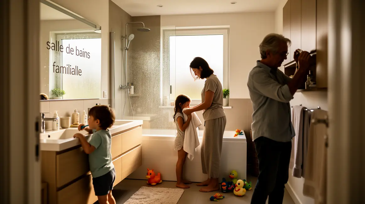 salle de bains familiale : checklist avant de se lancer 2 Salle de bains familiale moderne fonctionnelle, tous âges, équipements adaptés