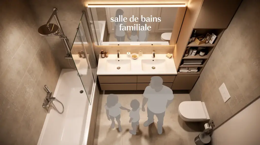 Salle de bains familiale moderne vue d'ensemble