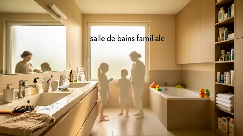 Vue d'ensemble salle de bains familiale photoréaliste