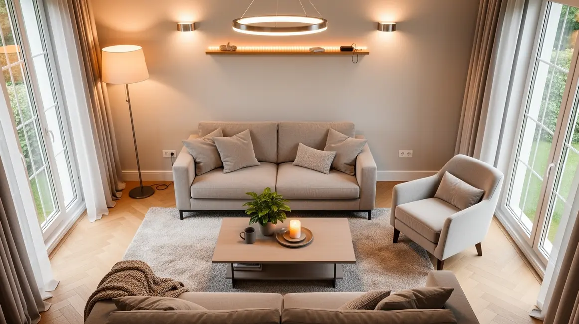 éclairage du salon : erreurs fréquentes à éviter en petit budget 2 Salon contemporain cozy avec multiples sources eclairage du salon