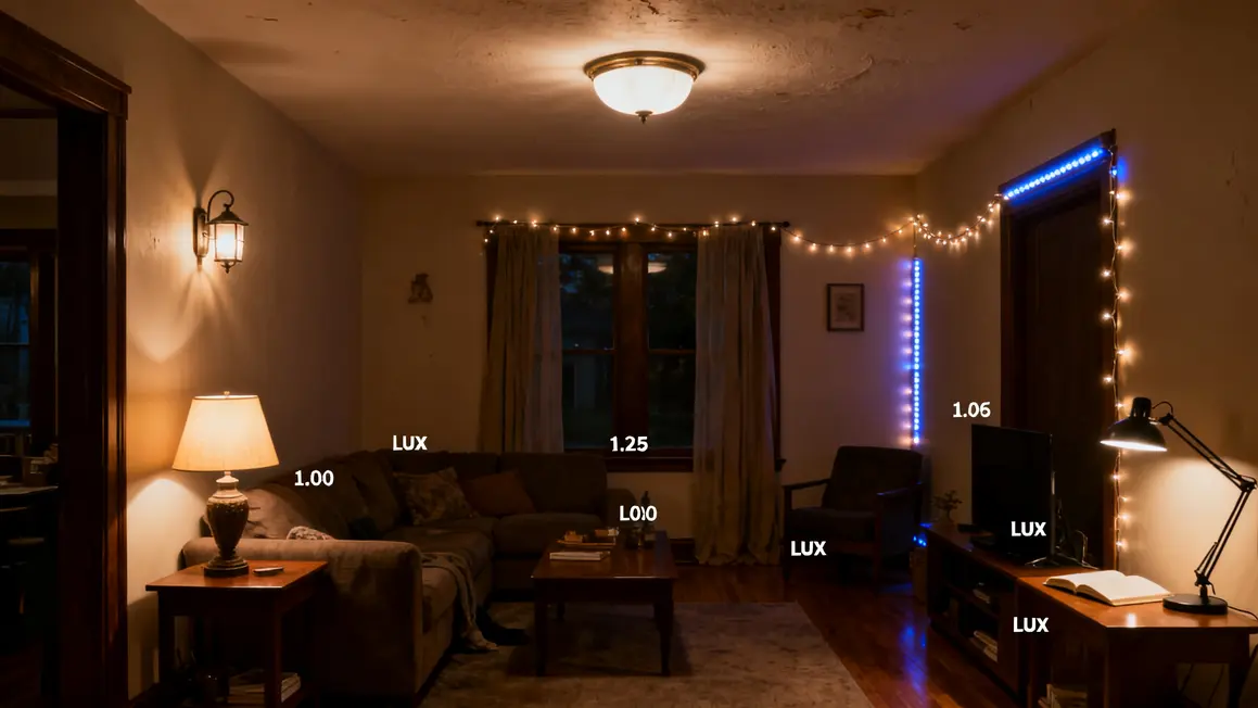Schema visuel eclairage salon lux lumens