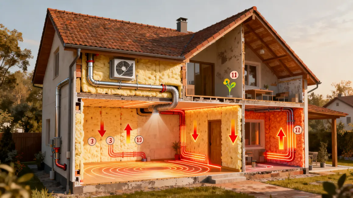 Schéma coupe maison isolation thermique ventilation