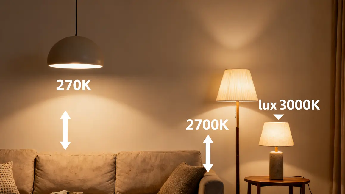 Bien choisir éclairage du salon : méthode simple et fiable en petit budget 3 schema eclairage salon lux lumens temperature