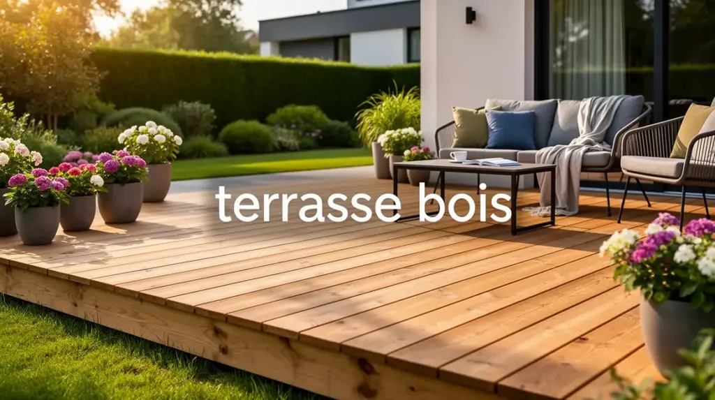 terrasse bois installee jardin meubles exterieur