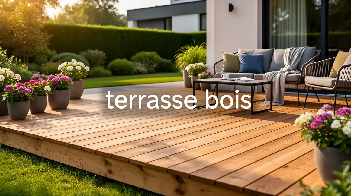 terrasse bois installee jardin meubles exterieur
