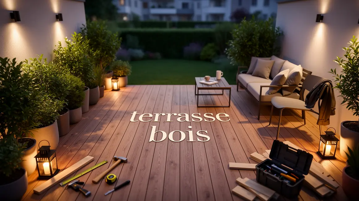Vue d'ensemble terrasse bois mobilier extérieur terrasse bois