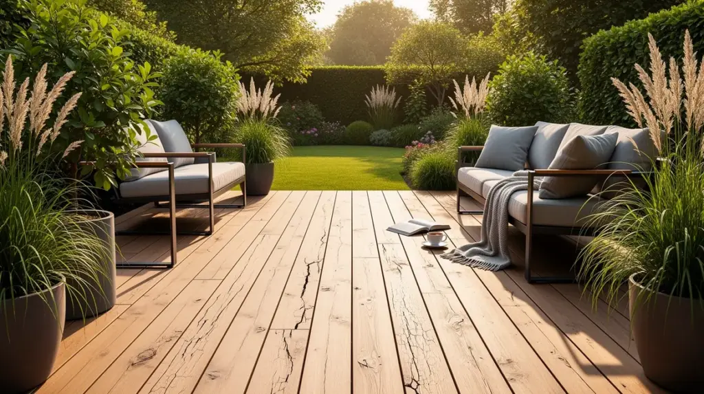 terrasse bois moderne avec mobilier extérieur