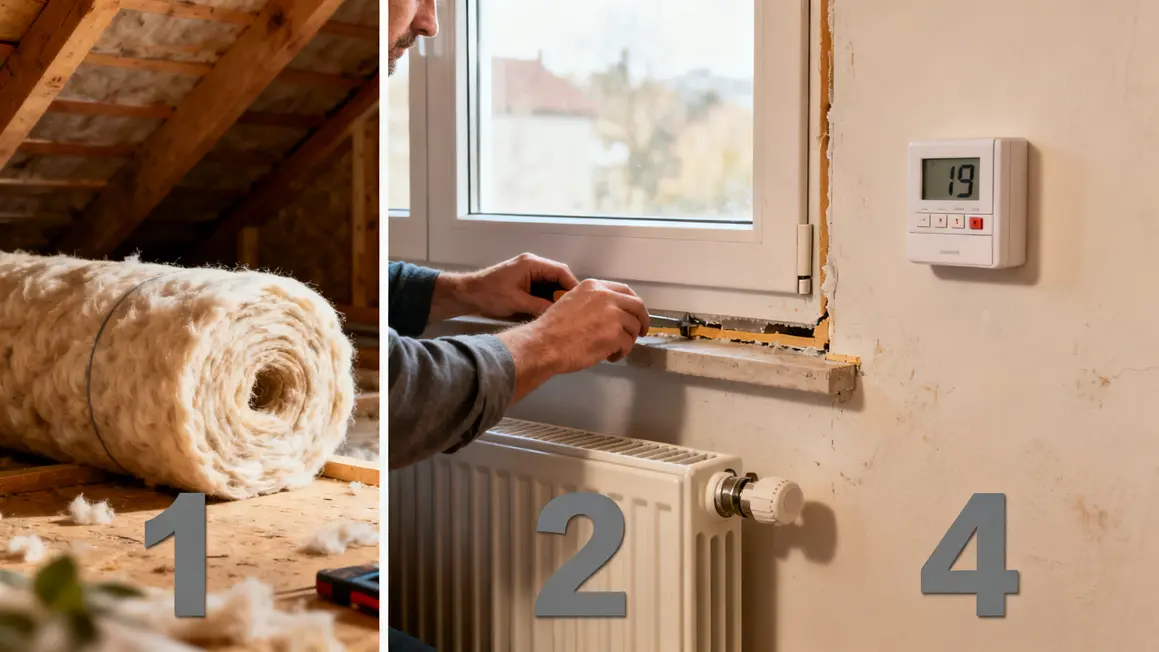 rénovation énergétique : guide débutant sans jargon en petit budget 4 Tableau visuel actions rénovation énergétique petit budget, isolation, joints, thermostat, radiateur