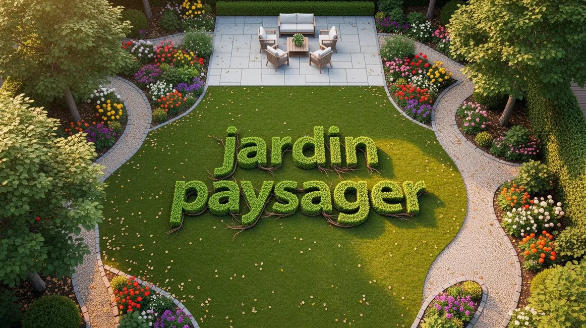 jardin paysager : questions à se poser avant d’agir 2 Photo aérienne jardin paysager moderne avec lettres végétales